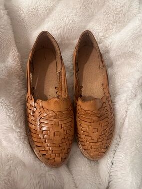 Authentic Mexican Woven Leather Slip-On Loafers- Tan